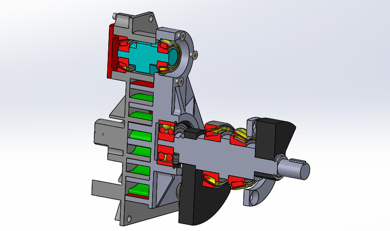 Detailed compressor layout including transmission, shaft support and balancing components