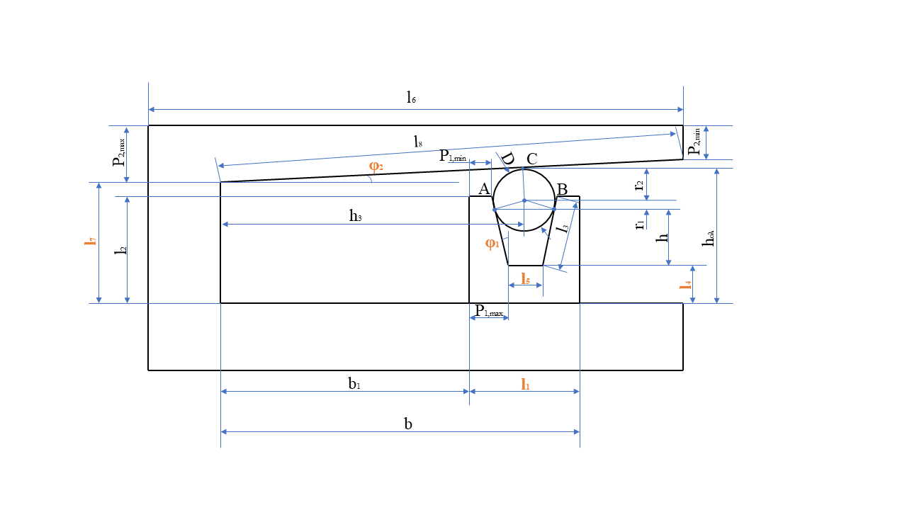 Geometric model dimensions and contact points for the self-assessment benchmark layout