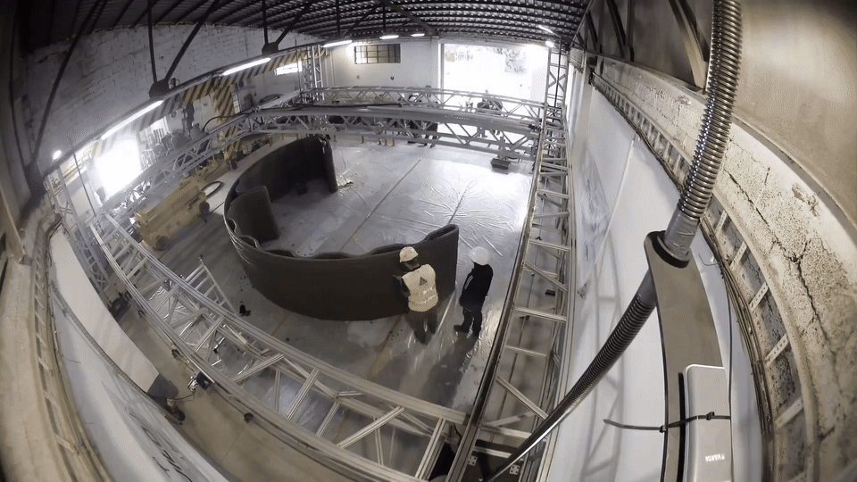 Timelapse GIF of the 3BUILD construction-scale 3D printing process