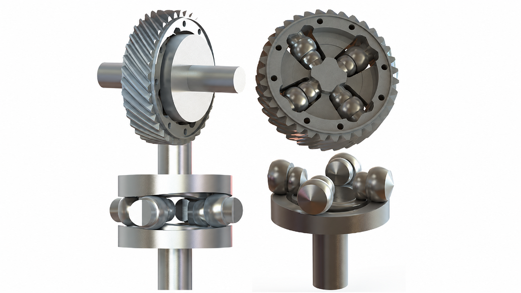 Gearless differential assembly showing retainer, cam-track disks and rolling members