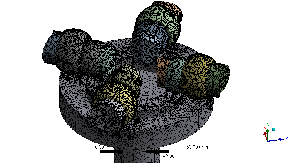 Finite element mesh of the gearless differential cam-track disk and rolling members in ANSYS