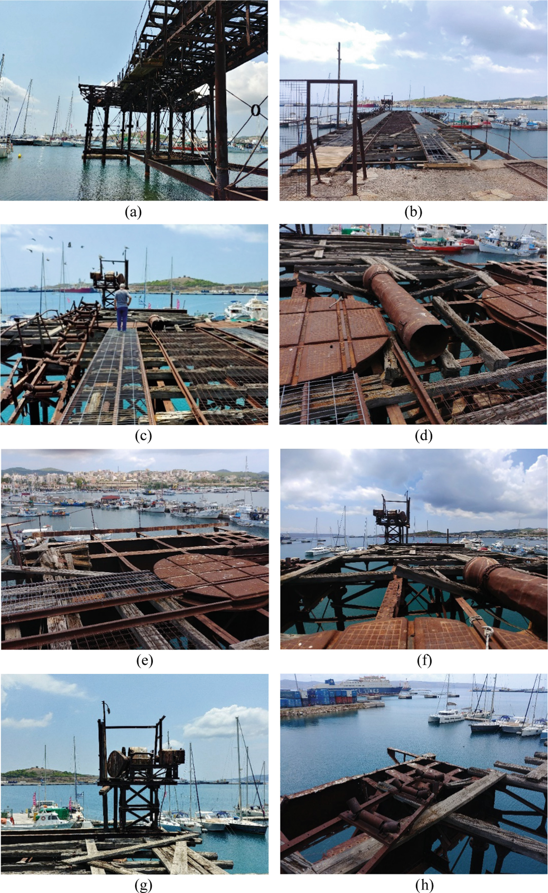 Field mapping photographs of the French Wharf of Lavrion showing railways, rotating disc, hopper, conveyor and crane-related equipment