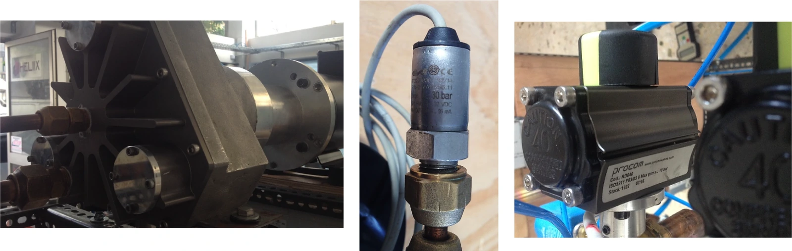 Close-up views of the pumpless Rankine Cycle expander, pressure sensor and pneumatic valve hardware