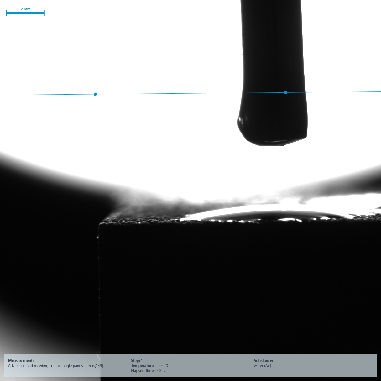 Contact-angle observation showing liquid spreading on an alternate WETSURF surface state